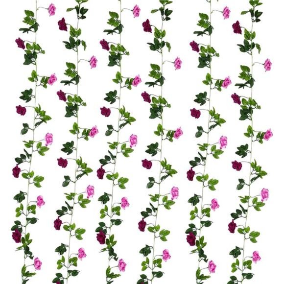 2PCS Artificial RoseVines Flowers Garland Hanging Silk Rose Vine Wedding,Fuchsia - Picture 4 of 6